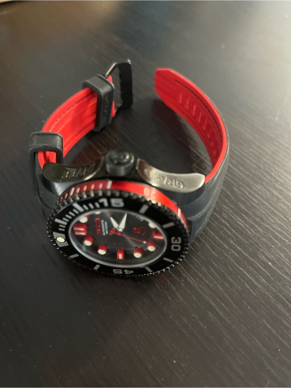 Men's Red and Black Dive Watch with Red and black Silicone Strap